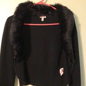 Black Cardigan with Removable Faux Fur Collar